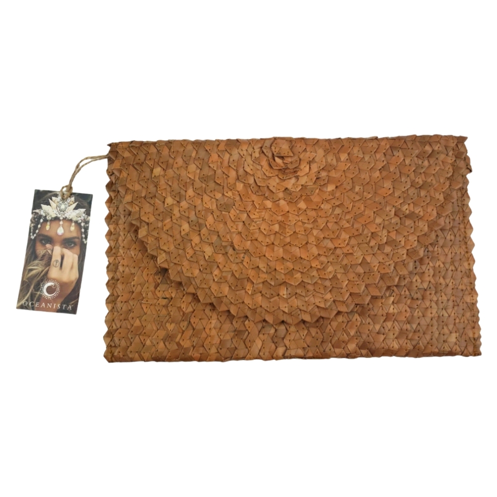 Palm Rattan Clutch NWT Handmade in Bali-Fabric Lining